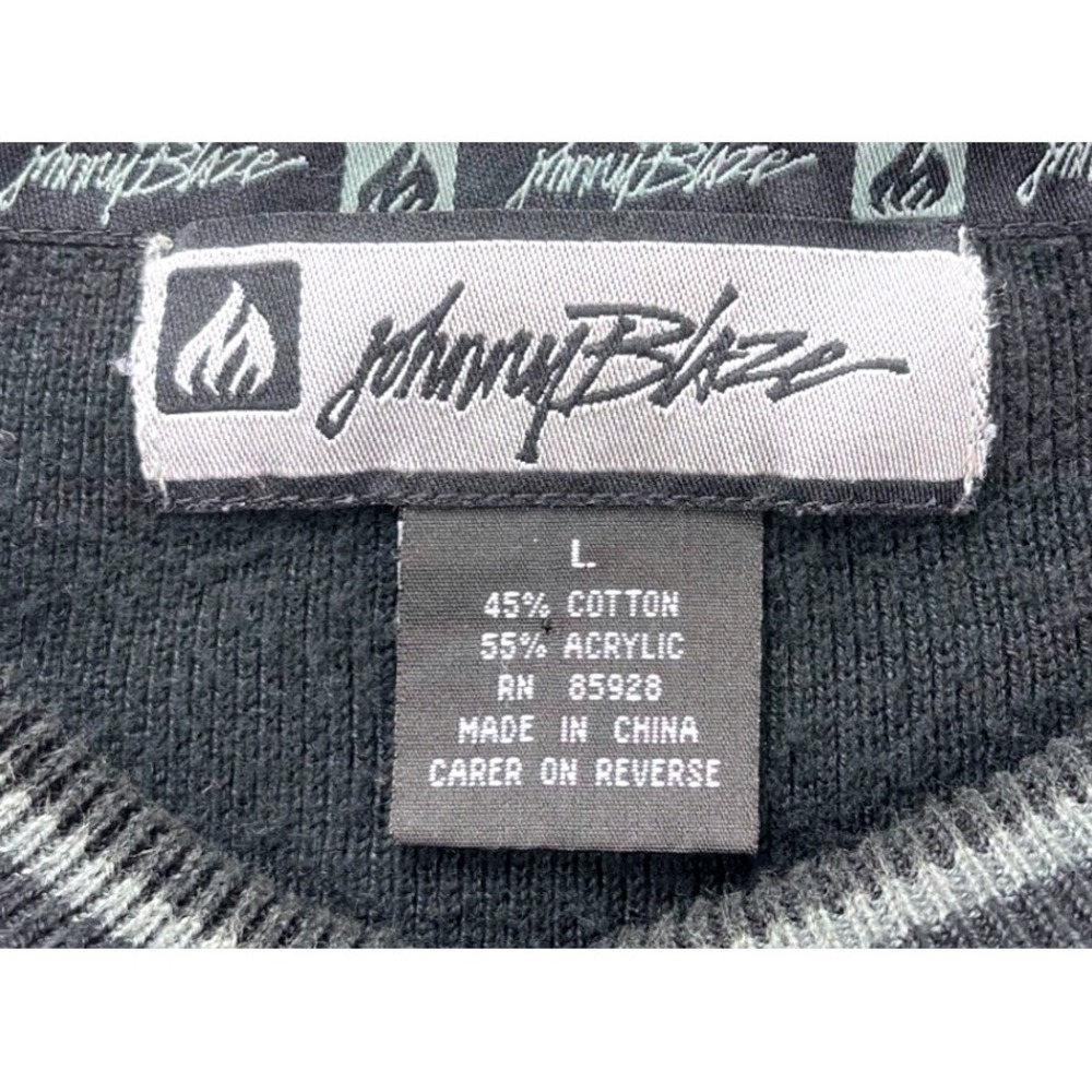 Johnny Blaze Mens L Black Knit Shirt Embroidered Logo Y2K Streetwear - Picture 3 of 7